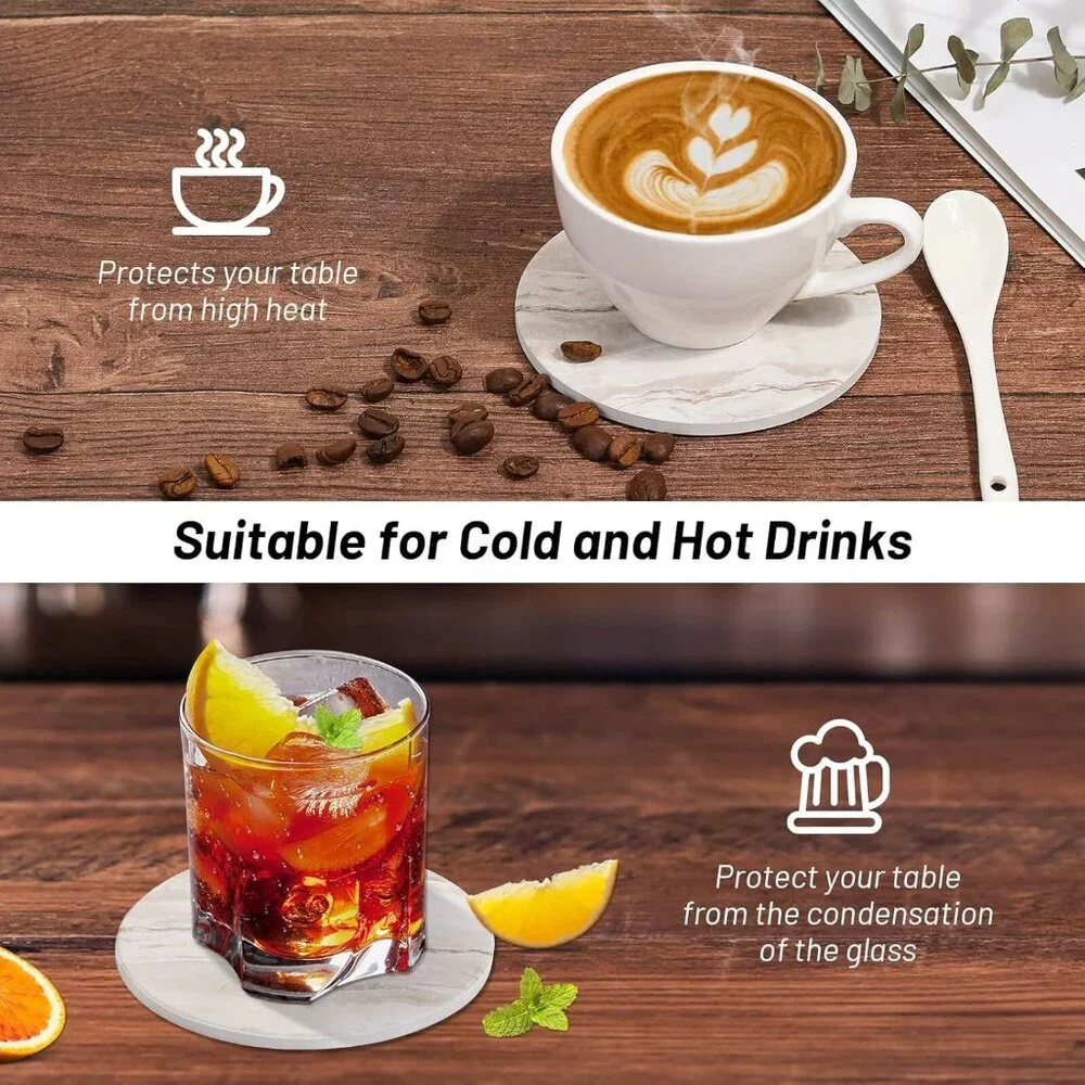 Coasters Set of 10, Absorbent Drink Coasters with Holder, Marble Style Ceramic C